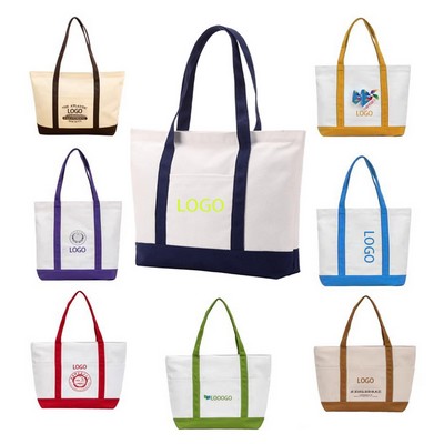 12Oz Cotton Canvas Boat Tote Bag With External Pocket